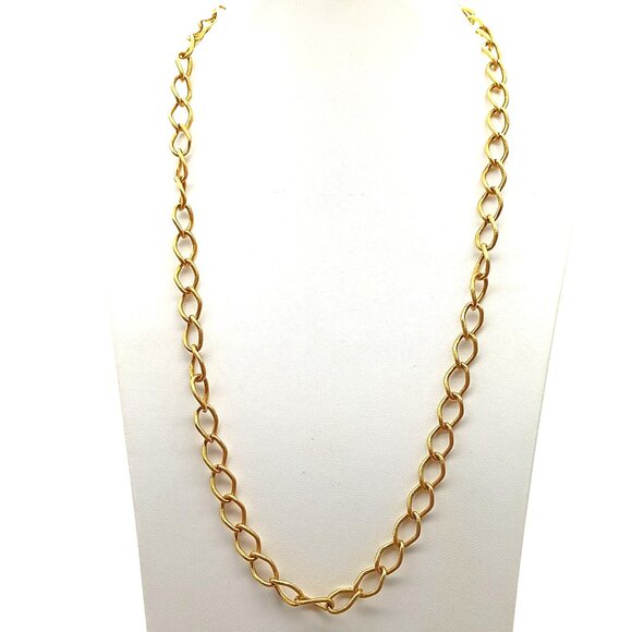 Vintage Gold-Tone Chain Link Necklace With Textured Oval Links & Spring Ring - Picture 1 of 2